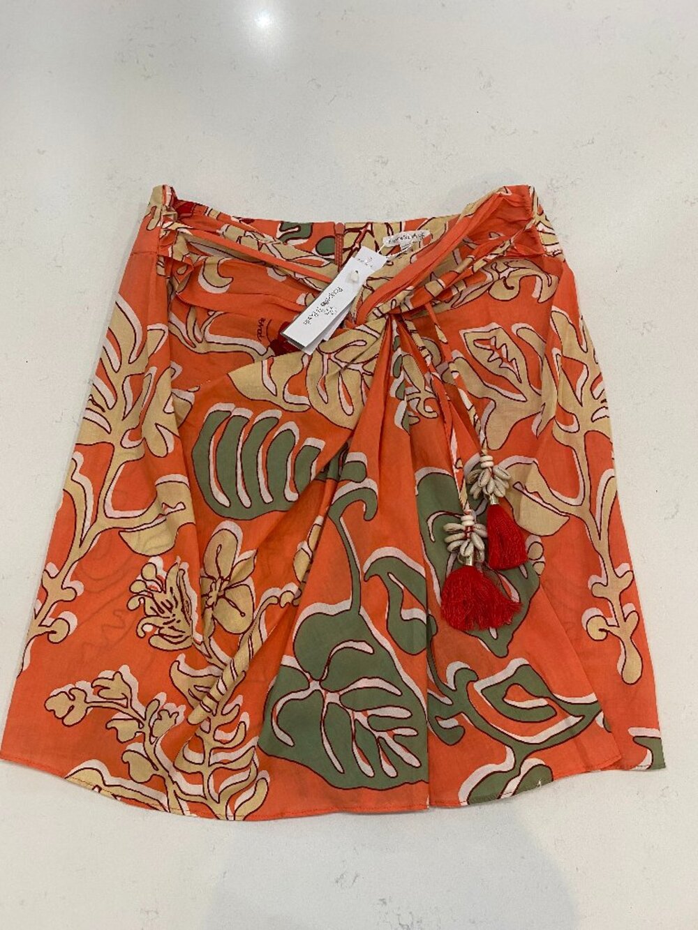 NWT Luxury Resortwear Poupette St Barth Tilda Orange/Ritual Mini Skirt Sz L